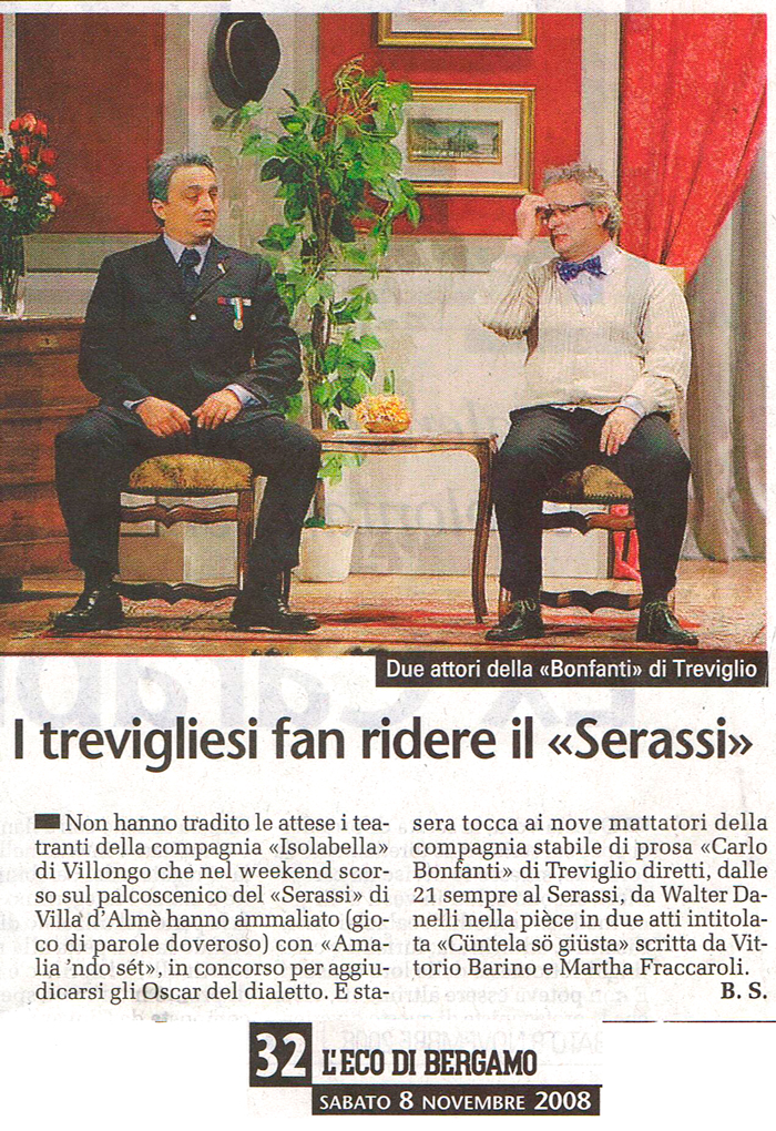 Articolo apparso su L'Eco di Bergamo l'8 novembre 2008